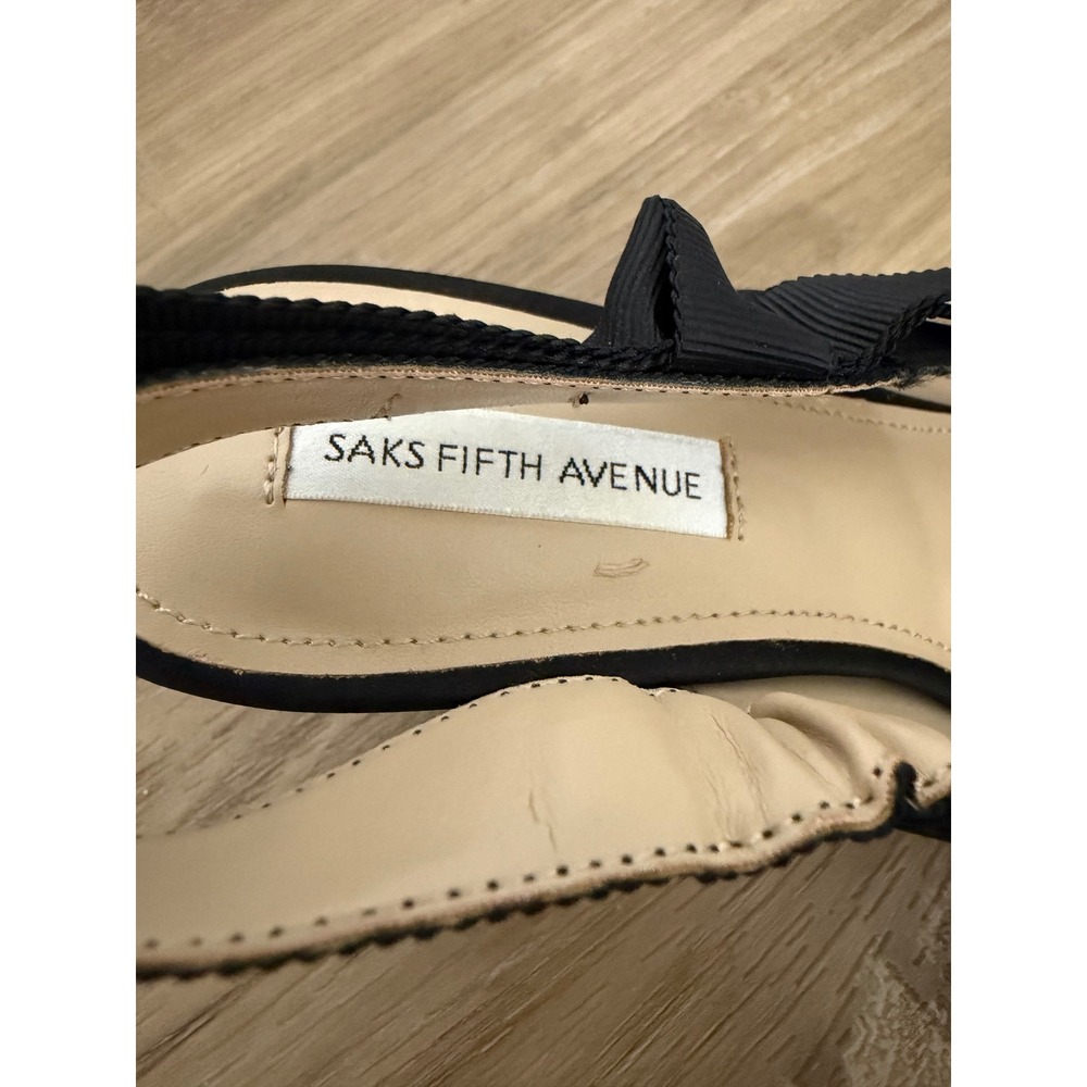 Saks Fifth Avenue Farry Black Fabric Bow Slingback Kitten Heel Pumps Womens 9M - Picture 4 of 14